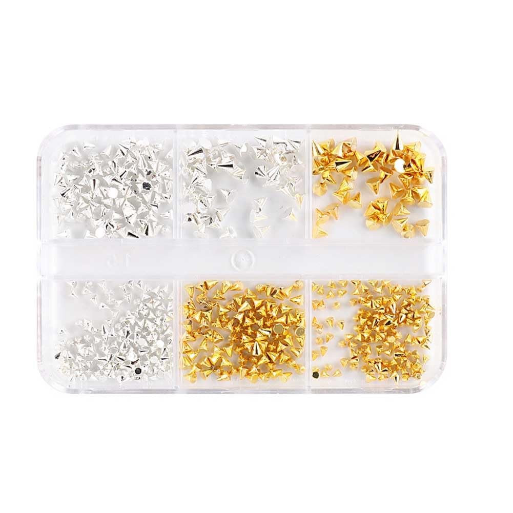 1 Gold and Silver Nail Charms Metal Punk Rivets Cone Nail Art Studs Mini Flat…