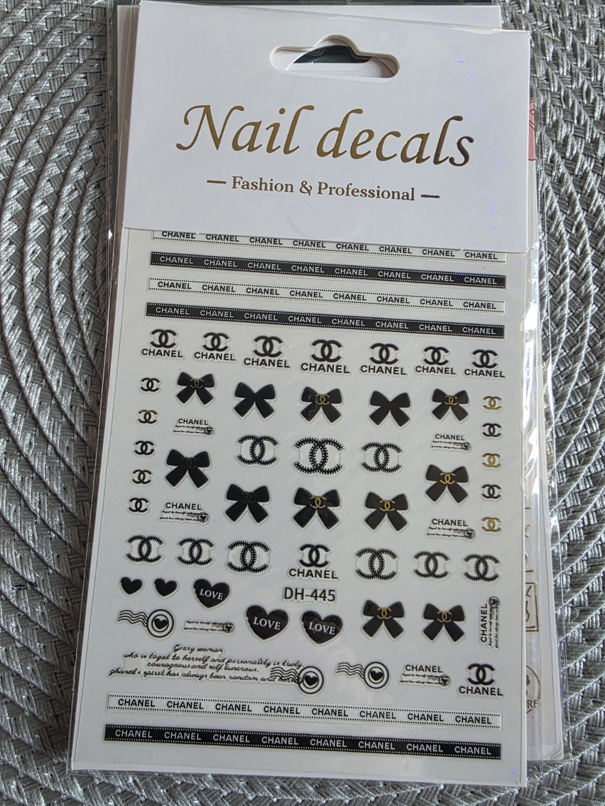 5D Embossed Nail Art Stickers Set of 4 Luxury Fashion Brand Decals Gold Black