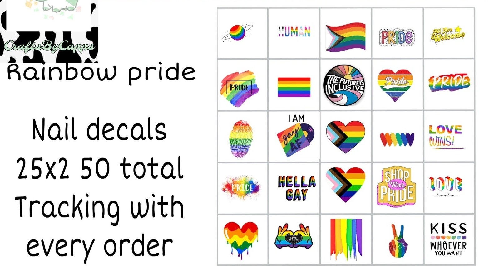 Rainbow Pride Waterslide Nail Art Decals Set Of 50, Instructions Bonus KC