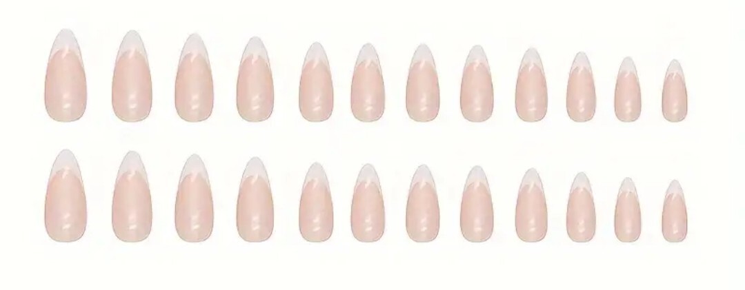 24pcs/set White French Tip Press On Nails Medium Almond Aurora Fake Nails Simple