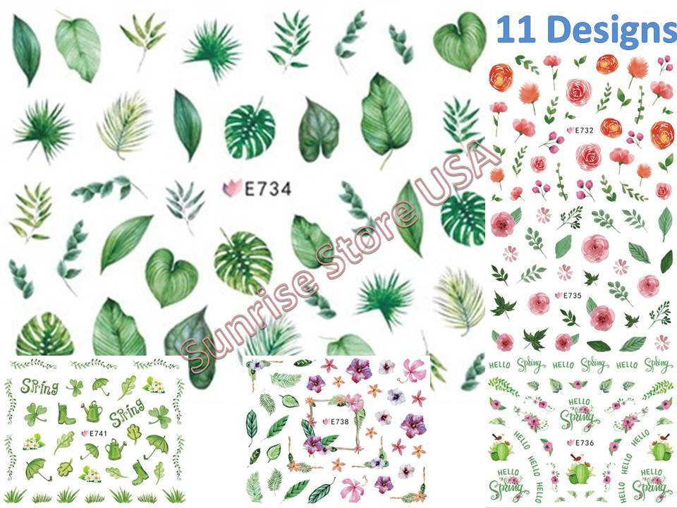 11 Designs 3D Nail Art Sticker Spring Flower Leaves Decals Manicure Peel & Stick