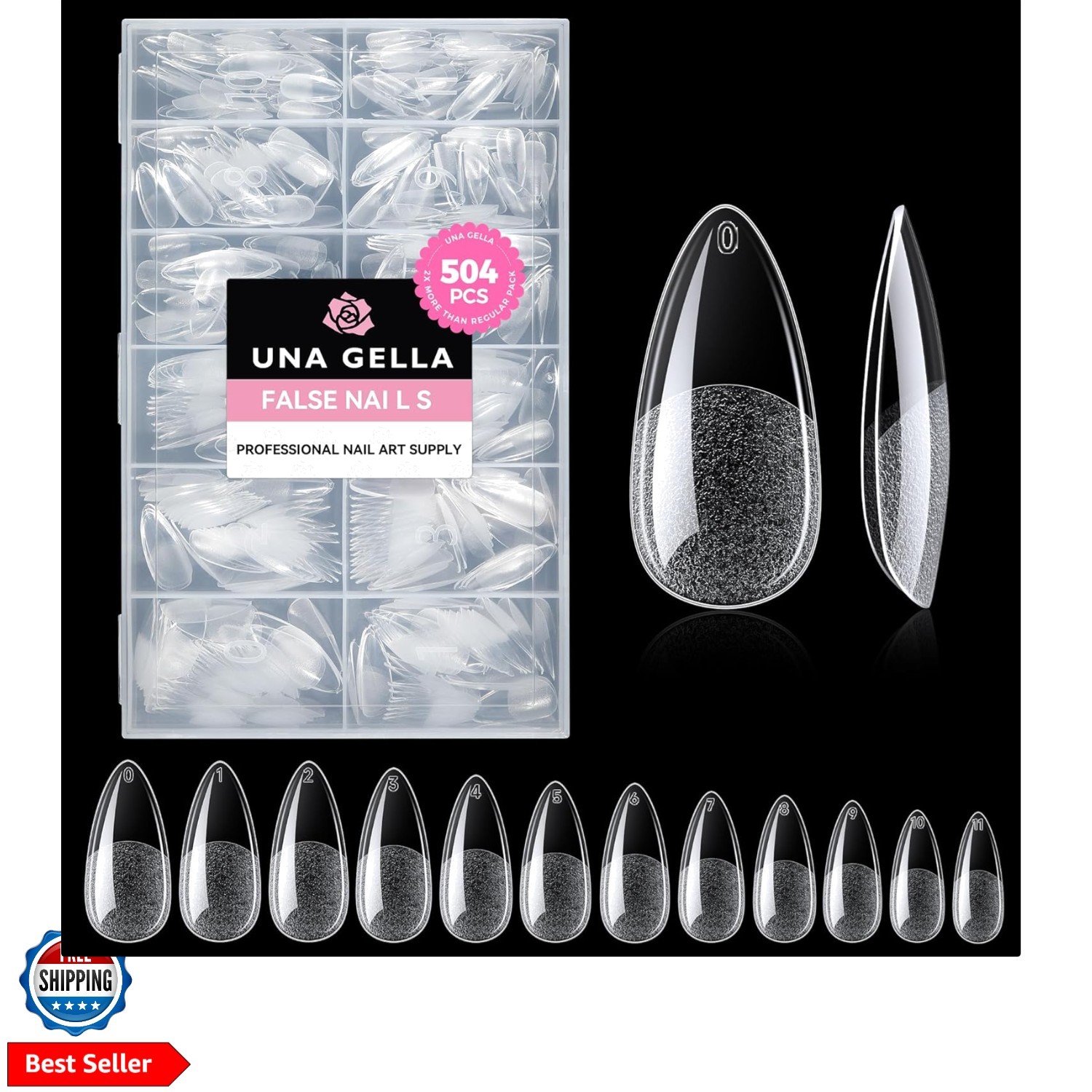 Almond Gel Nail Tips, 504PCS Pre Etched Clear Fake Nails Tips Medium Almond S…