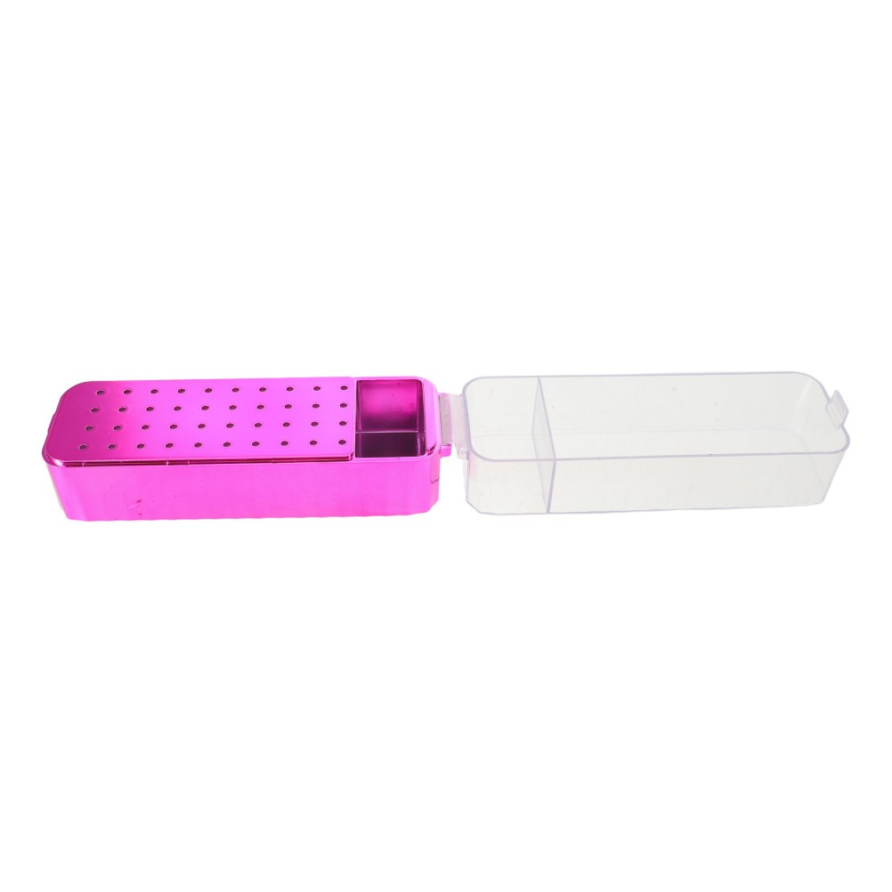 Clear Acrylic Nail Drill Bit Storage Box Rosy with 40 Hole Organizer for Tools