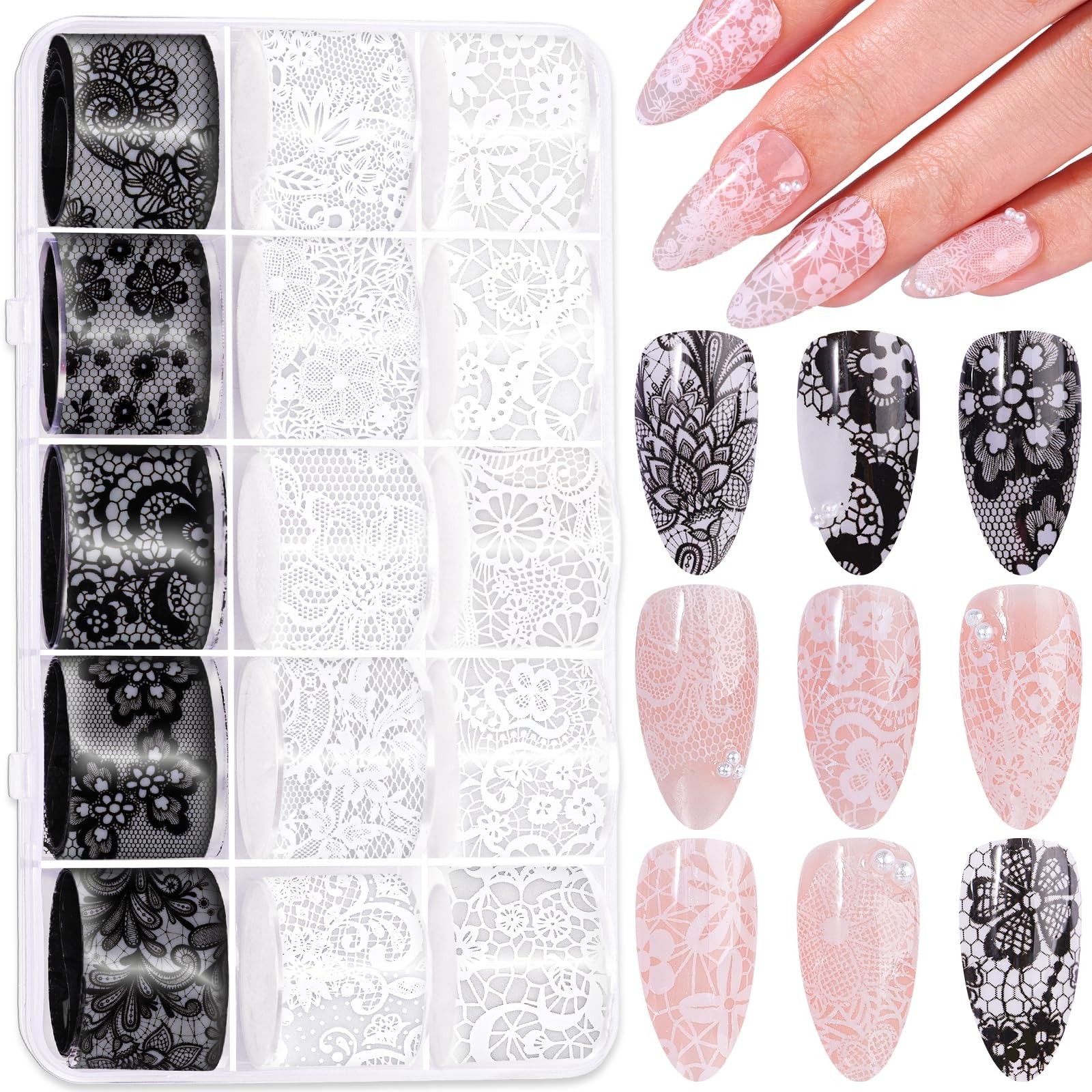 Umillars Lace Nail Foil Stickers White Black 15r