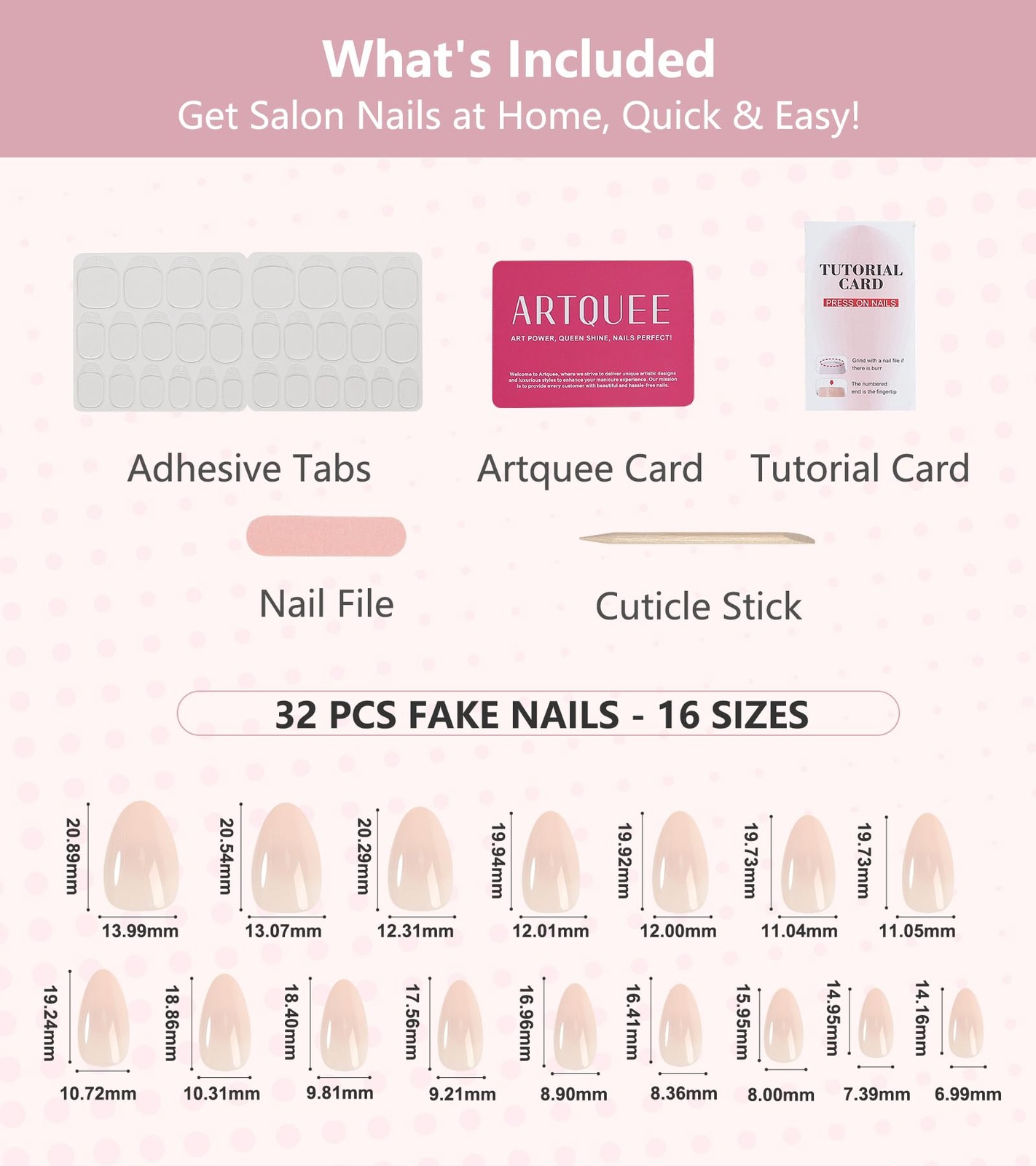 Artquee Press on Nails Short Soft Nude Almond False Tips Glossy Reusable Fake…
