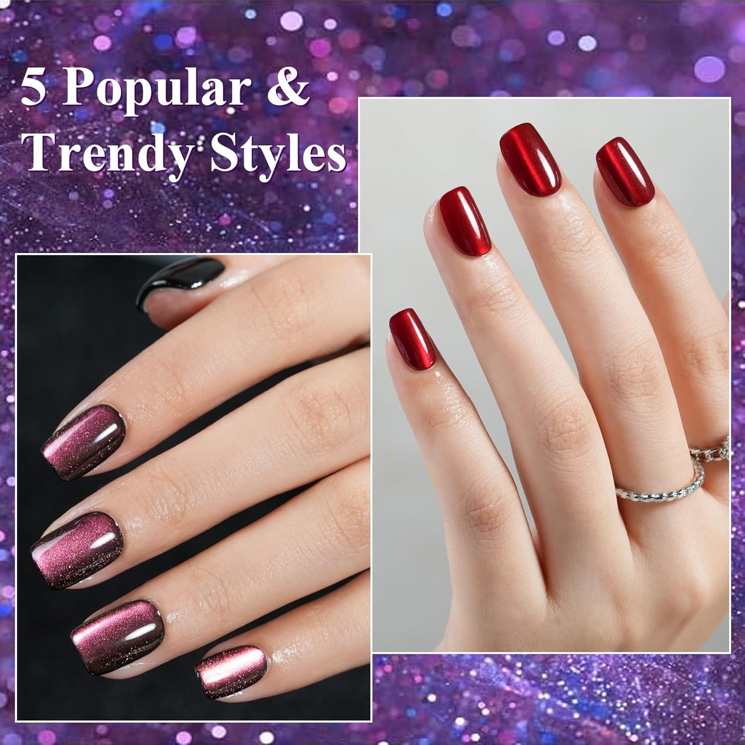 Cat Eye Press on Nails Short 5 Styles, 160Pcs Salon-Like Fake Nails with Glit…