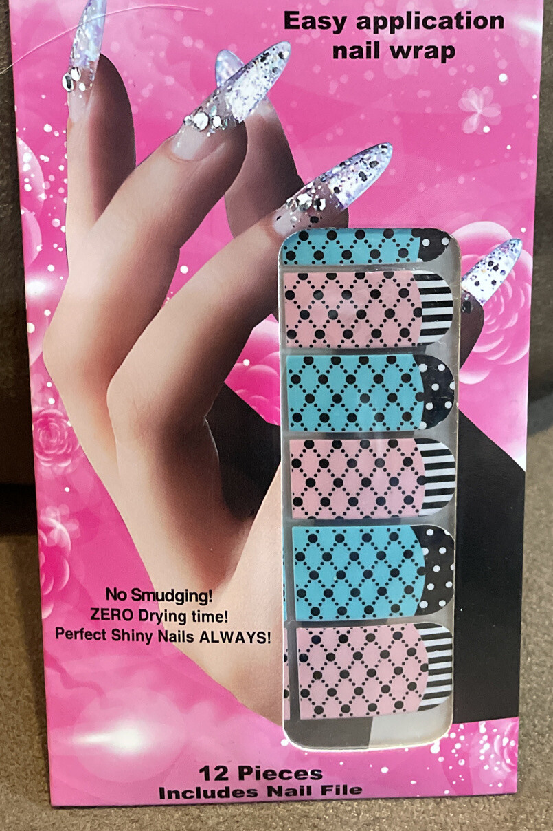NAIL DECAL EASY APPLICATION NAIL WRAP DOTS & STRIPES SUPER CUTE!!