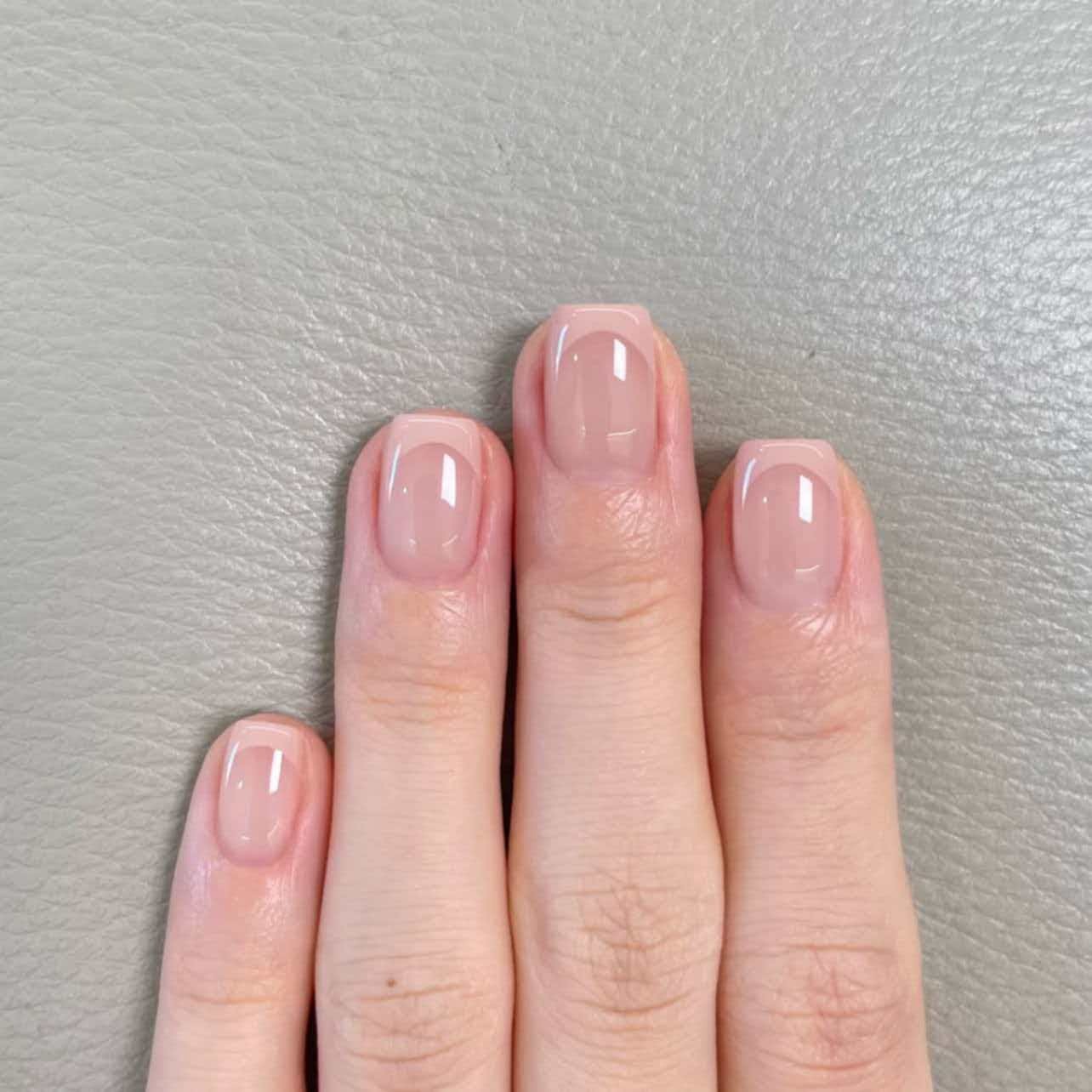 24pcs Minimalist French-style Rose-pink Edge Press-on Nails, Short Square Shape