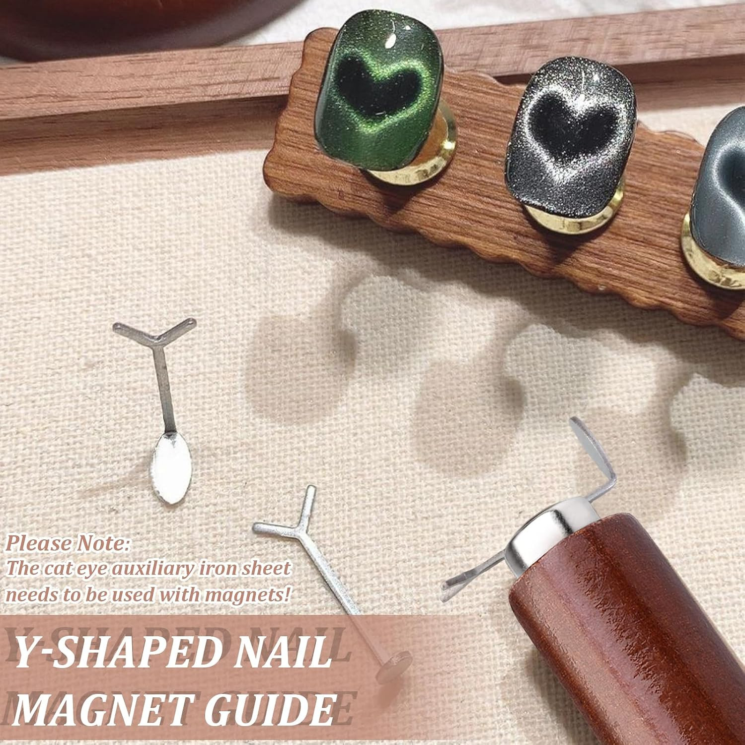 3 in 1 Cat Eye Nail Magnet Set, Multifunctional Wooden Handle Nail Magnet, Heart