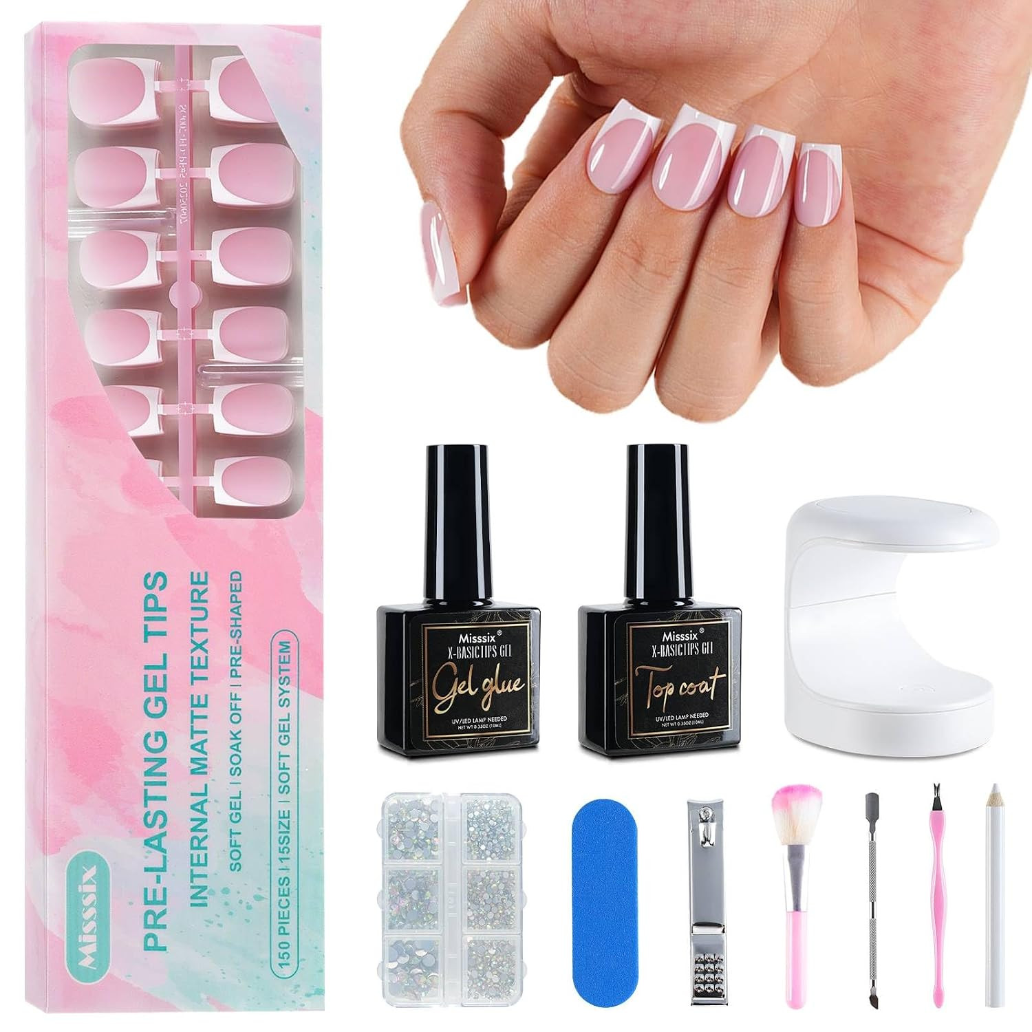 Deep French Tip Press on Nails, 160Pcs French Gel Nail Tips, Short Square Soft G