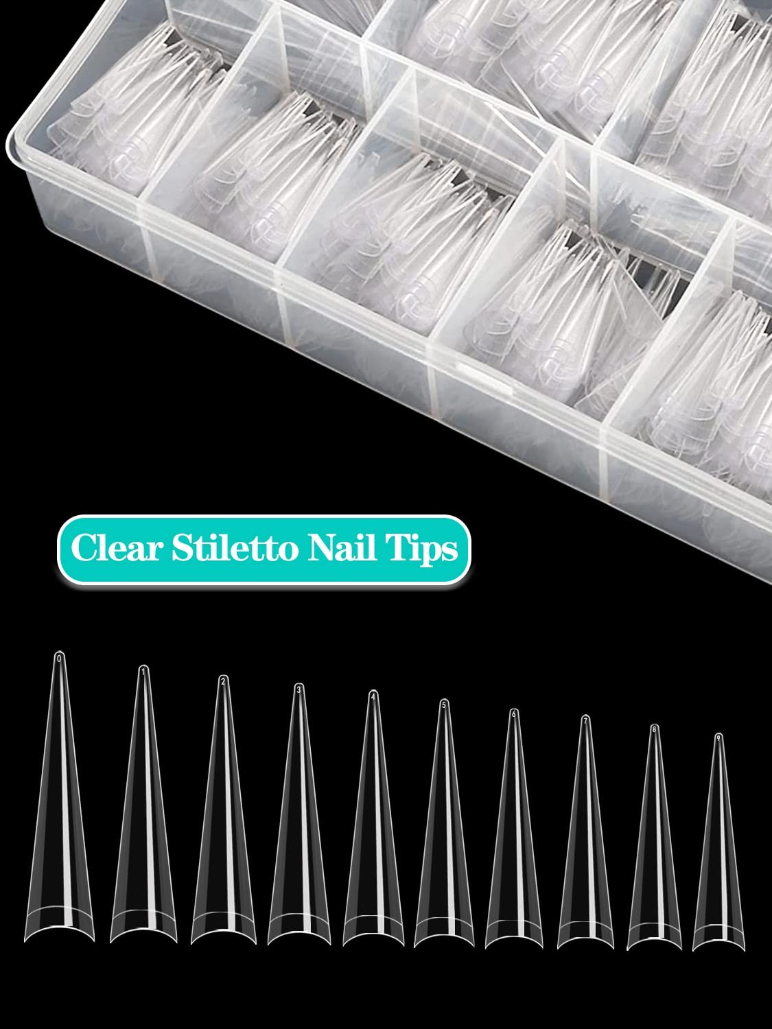 500pcs XXL Stiletto Nail Tips, Clear Half Cover Stiletto Nail Tips for Acryli…