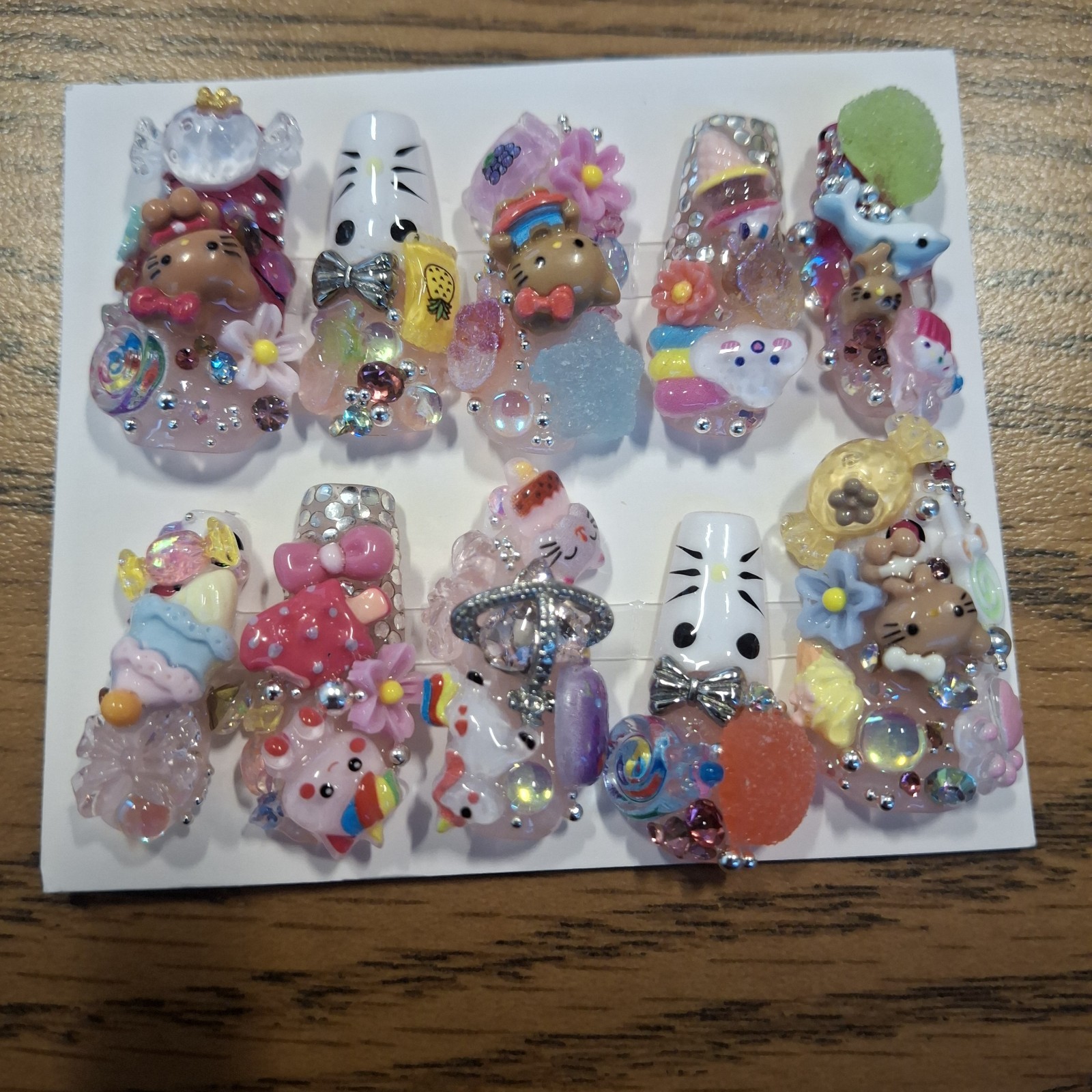 Hand Made, Special Occasion, “Hello Kitty Sweet Shop” Junk Nails. Sized Medium.