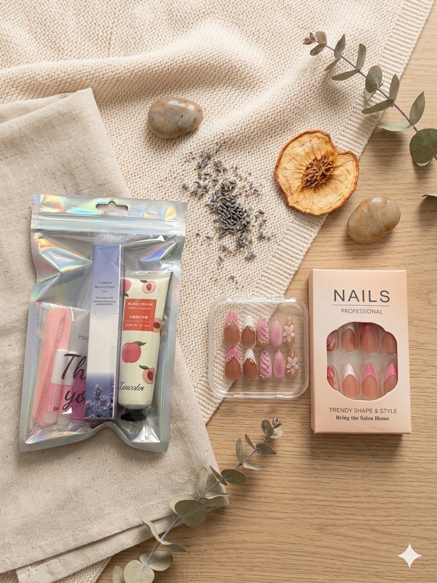 SADOER Press-On Nails and Face Mask Nail Care Set Full Size Vitamin C Hydrating