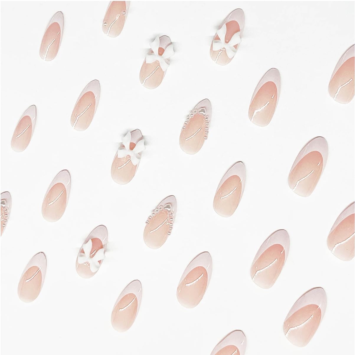 24pcs Almond Shaped Artificial Nails – French 1 Ounce (Pack of 1), Multicolor