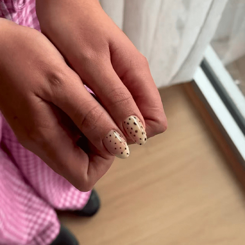 48Pcs-Long Oval Cream Base Yellow Brown Leopard Red White Polka Press On Nails
