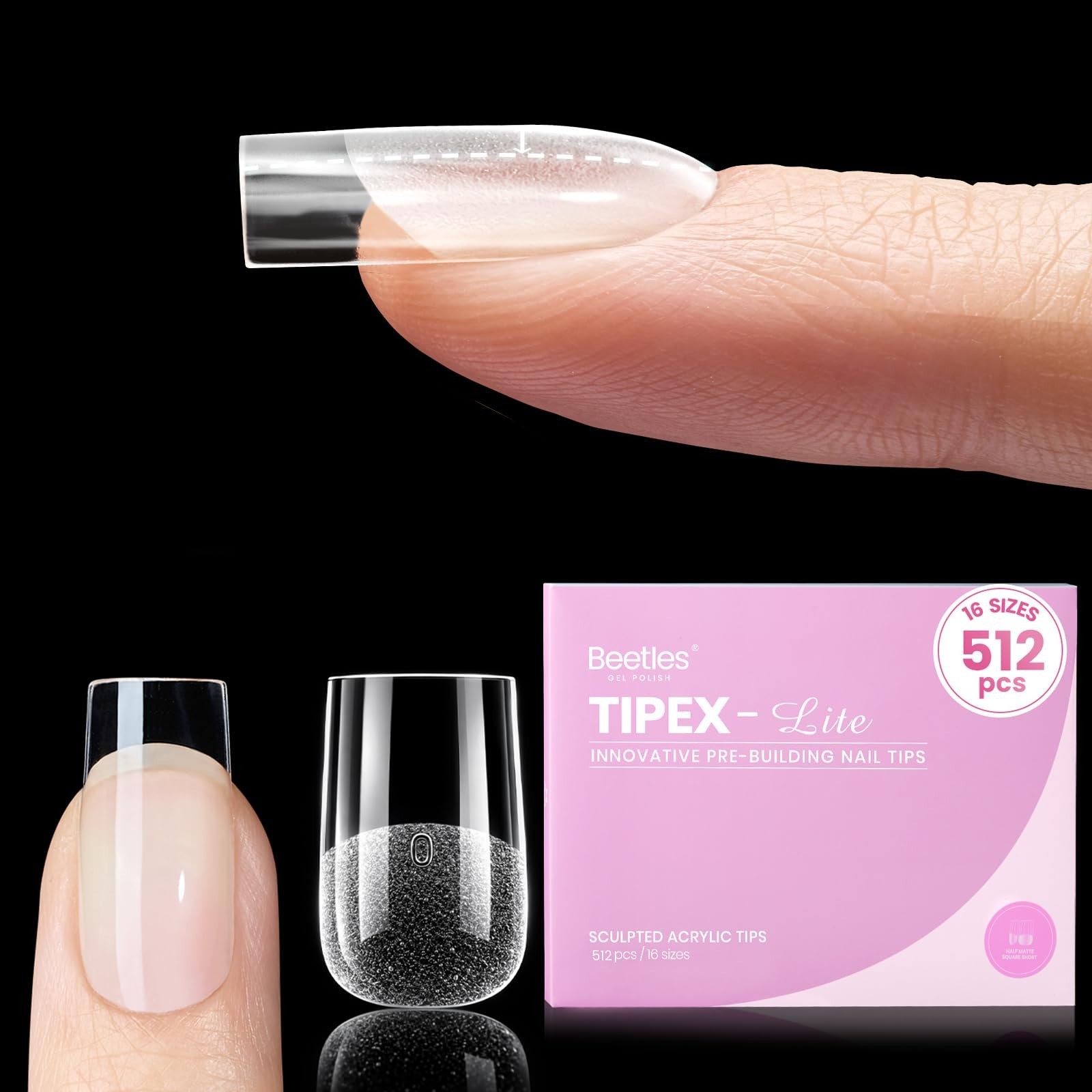 Instant Nail Tips – Short Square 512pcs (00-14) | No Builder Gel, DIY Acrylic Ex