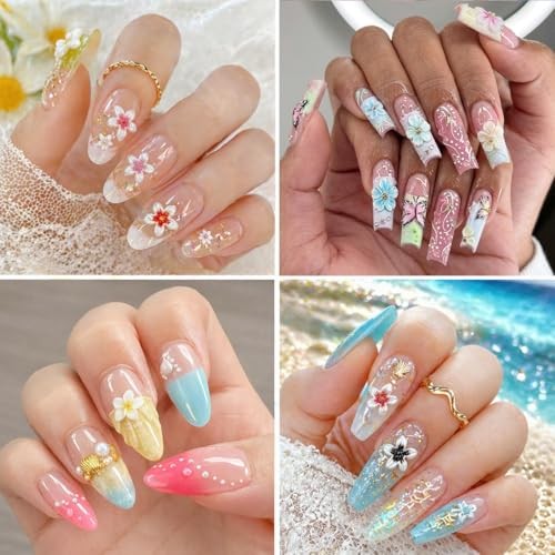 100Pcs 3D Flower Nail Charms Colorful Five-Petal Flower Nail Resin Flower -6