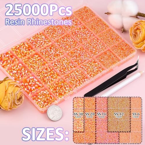Flatback Rhinestones 25000Pcs Orange AB 2-6mm Mixed Resin Nail Art Gems