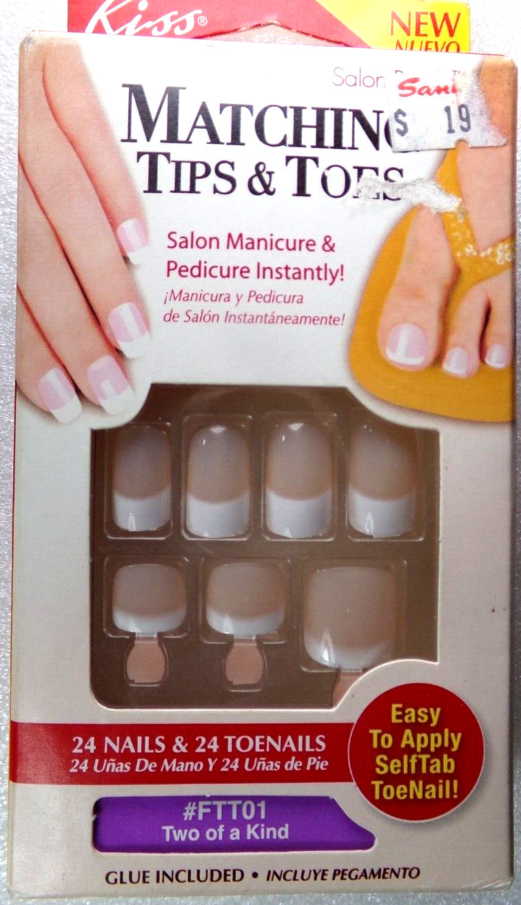 Kiss, Matching Tips & Toenails, Shiny White French, Glue on, Medium