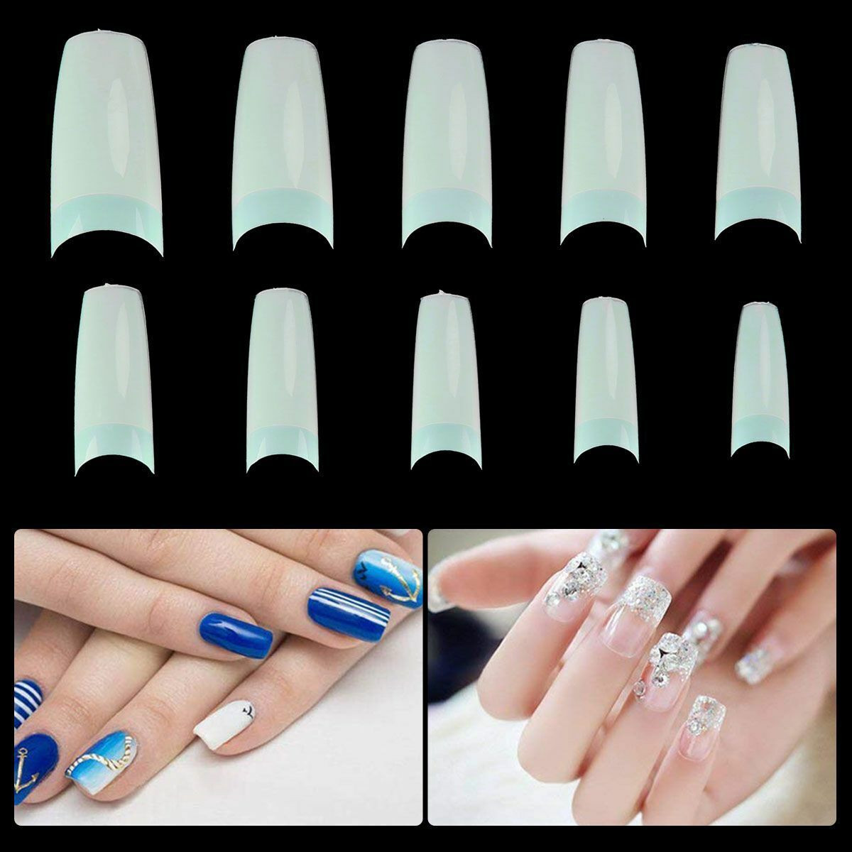 500-1000Pcs Set Coffin Nail Tips Long Square French Fake False Nails Transparent