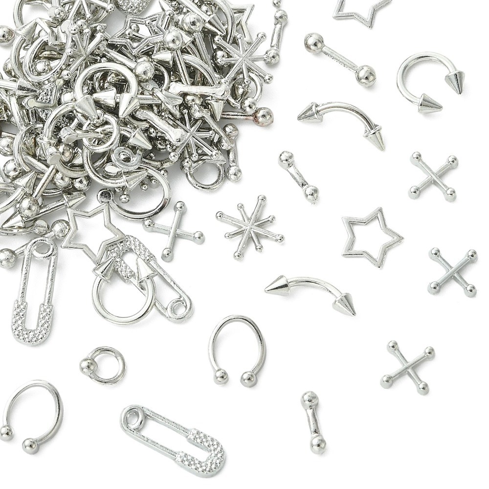 120pcs Belly Bars Nose Rings Cartilage Studs Cabochons for Manicures Nail Decor