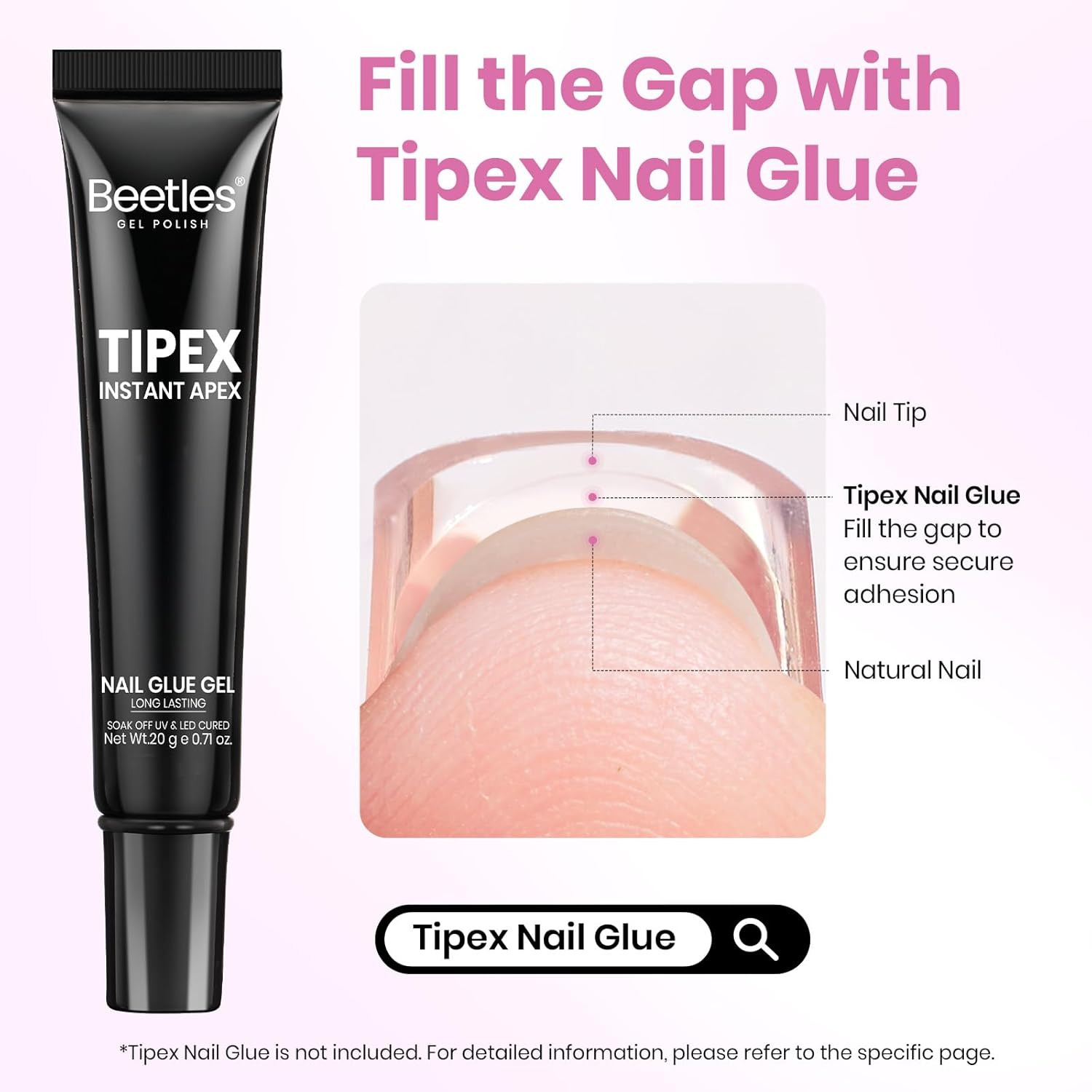 Tipex Lite Instant Apex Nail Tips, XXL Square, No Builder Gel Needed, 160Pcs 16