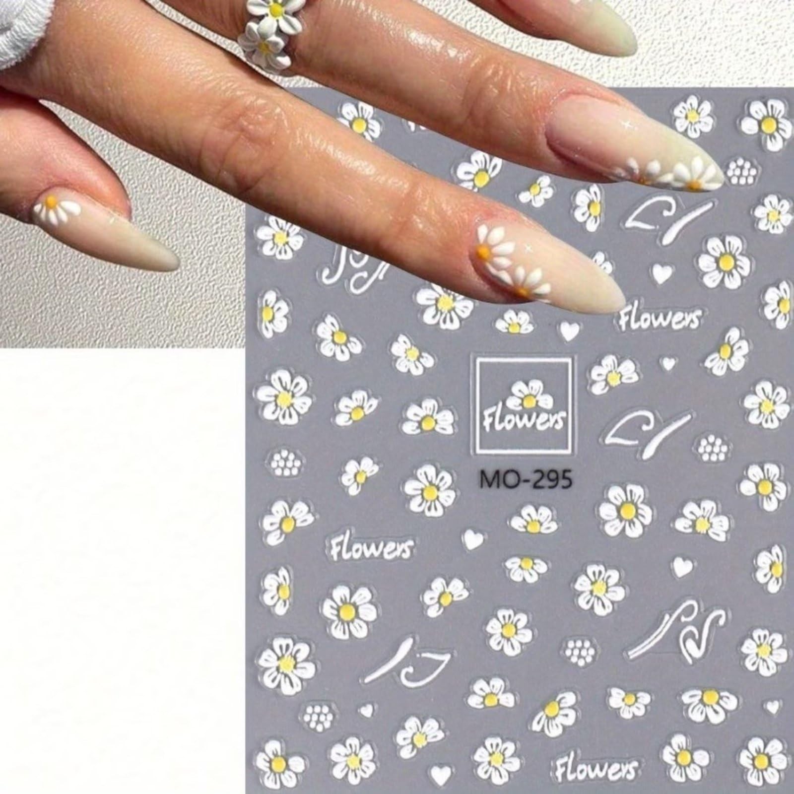 2 Sheets Spring Nail Art Stickers Decals Bee Flower Nail Decals 5D Embossed I…
