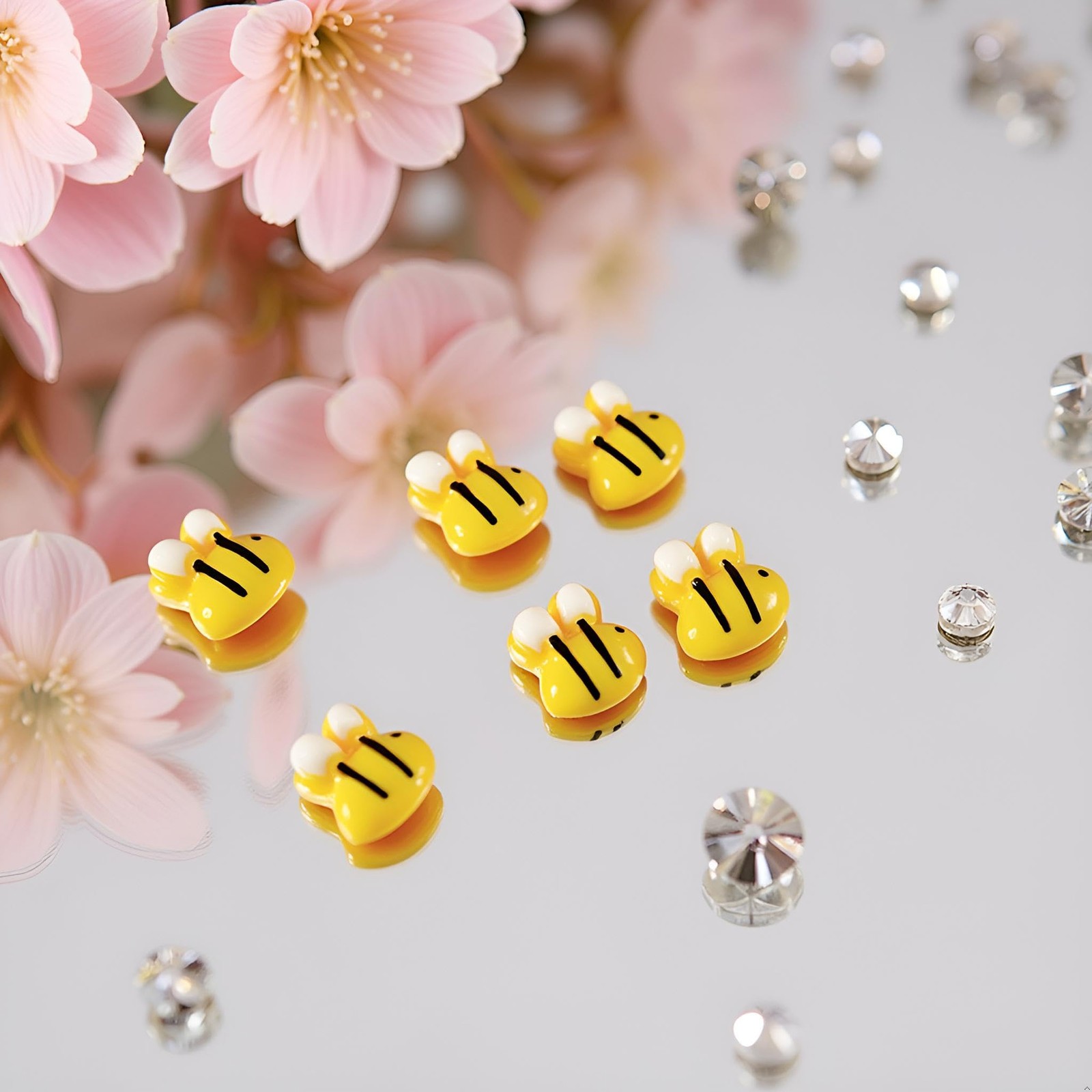 50Pcs Yellow Bee Nail Charms – 3D Resin Nail Decorations Cute Nail Charms for…