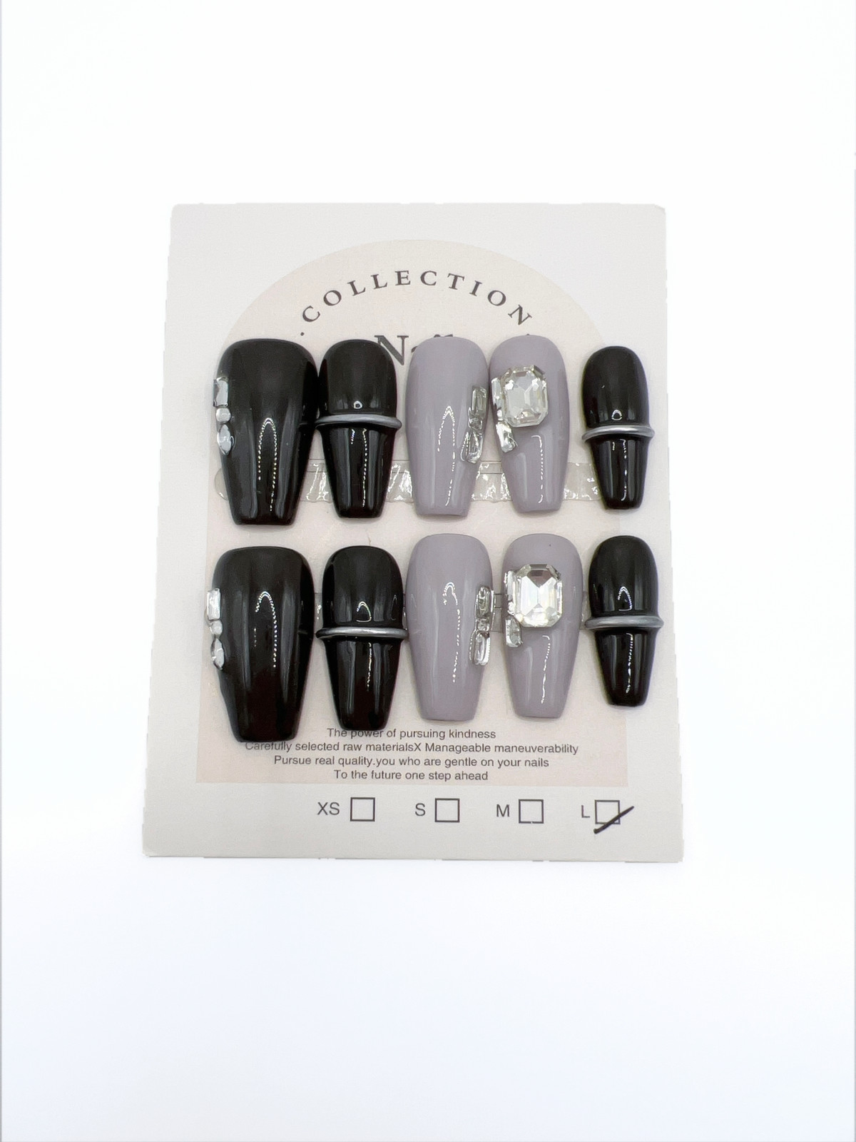 Medium Coffin Press On Nails with Rhinestone Gems – Large Size