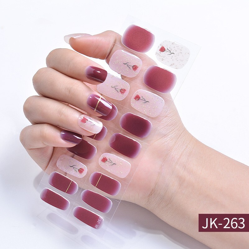 Gel Nail Sticker Semi Cured Gel Nail Strips Lasting Nail Sticker UV Lamp Needed