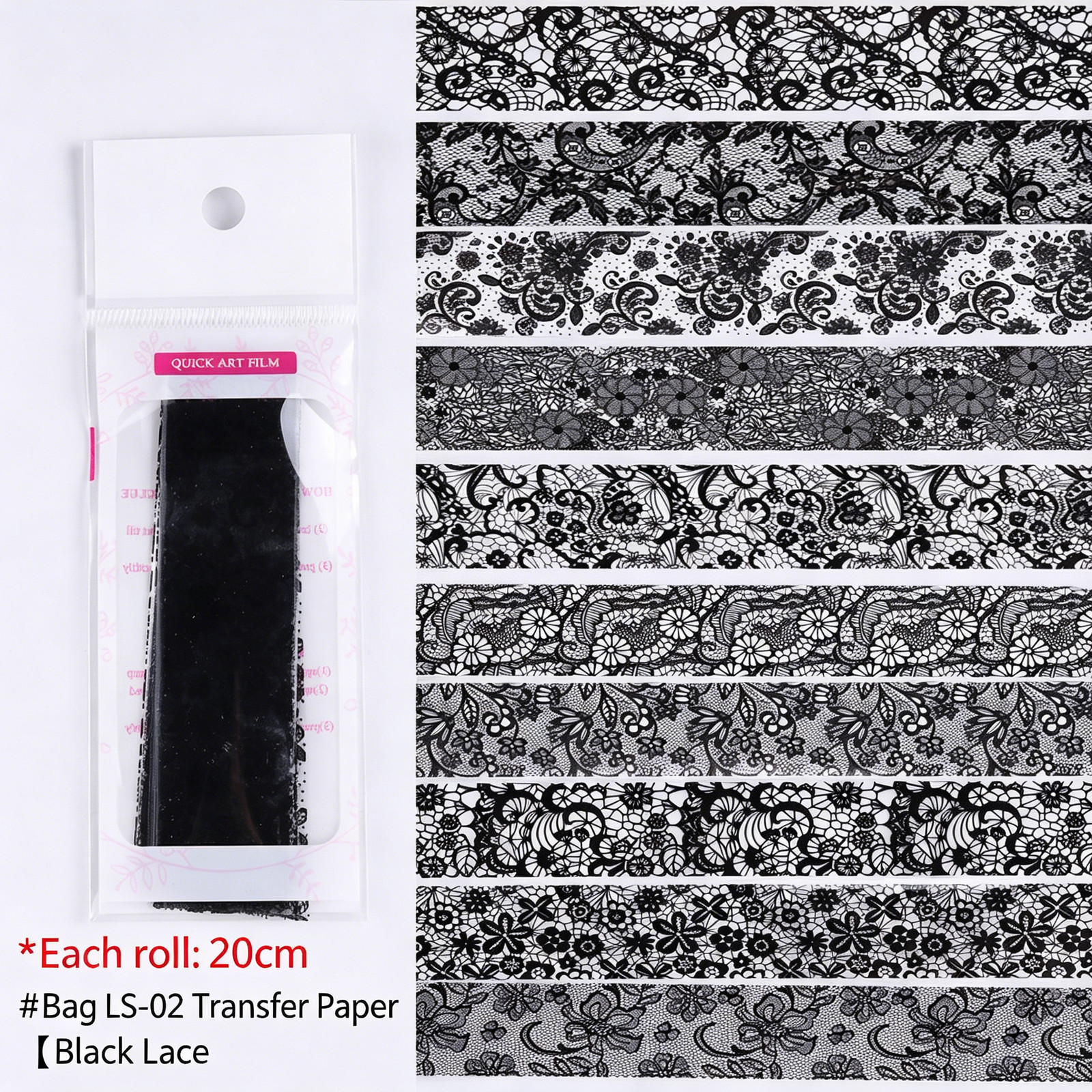 Nail Art Lace Transfer Paper Sweet Cool Pure Desire Black & White Lace Edge Star
