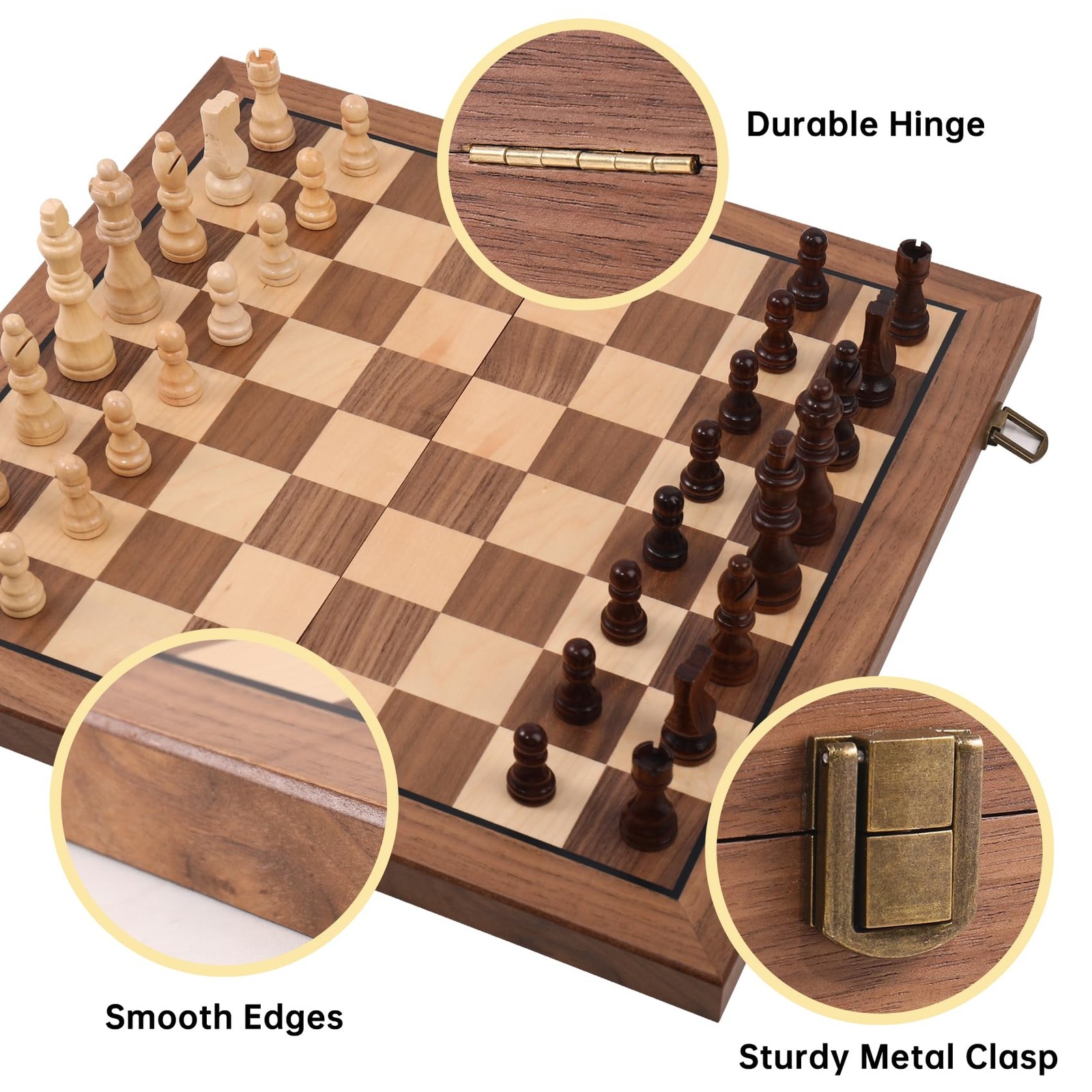 Ajedrez Magnetic Wooden Chess Set, 15″ Walnut Folding 15 inches, Blue