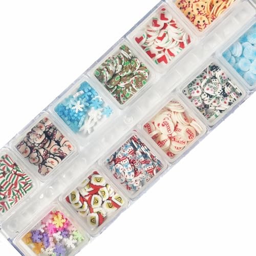 2 Boxes Christmas Nail Art Slices, 3D Xmas Polymer Clay Mini Slices christmas