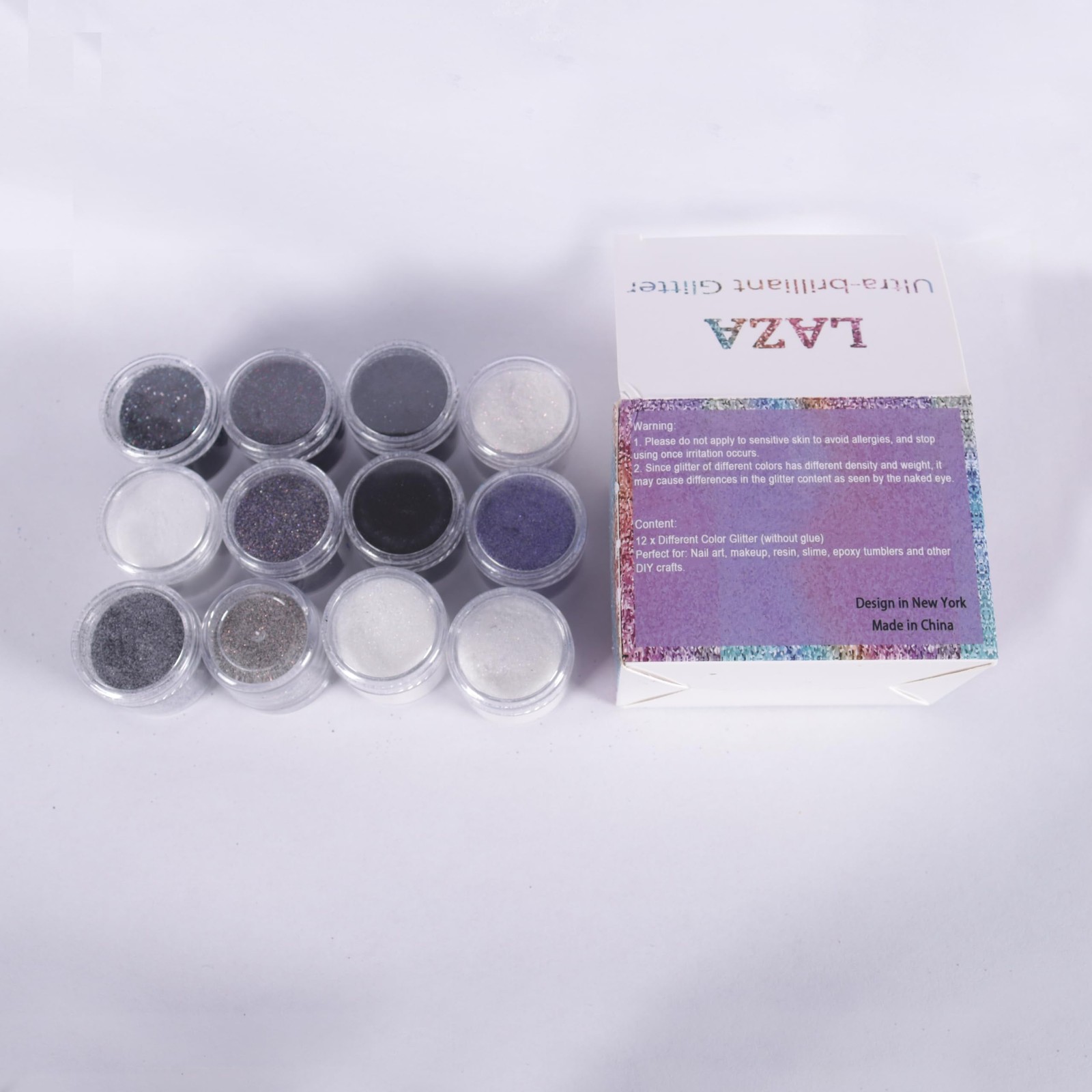 12 Colors Nail Glitter Powder Shining Sugar Effect Glitter Black White Dust S…