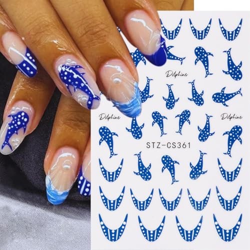 Blue Whale Nail Stickers Summer Ocean Theme Nail Art Stickers Decals style9