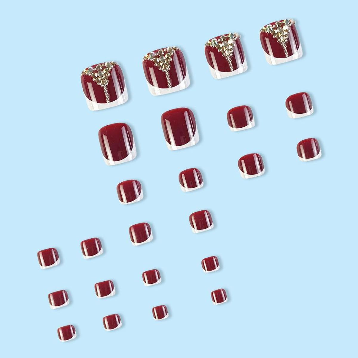 French Tip Red Press on Toenails for Women White Toe Nail Press Ons | Fantasy