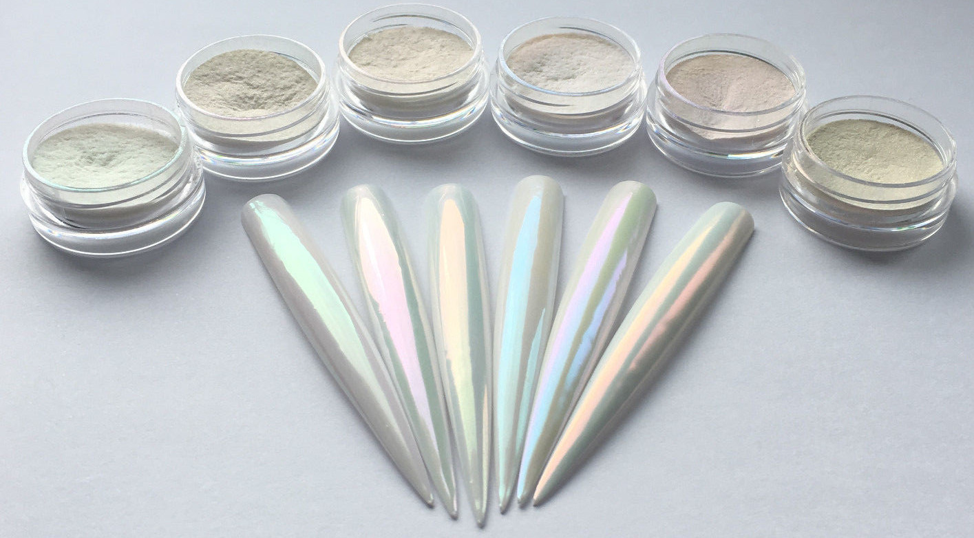 Aurora Nail Chrome Powder 6 Colours Unicorn Mirror Chameleon Effect Pigmen