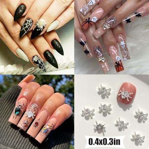 36Pcs Halloween Nail Charms 3D Spider Nail Art Charms Shiny Alloy Spider Nail