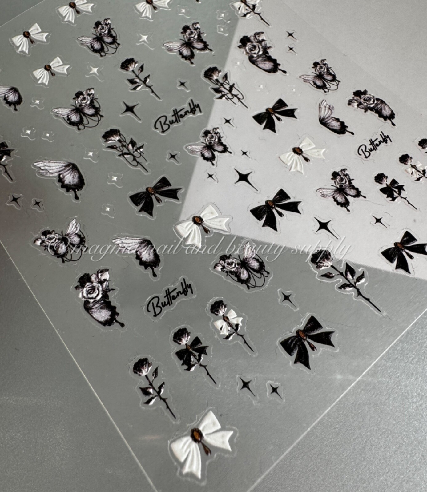 5D Halloween Nail Art Stickers Black White Purple Roses Butterfly Stars Decals