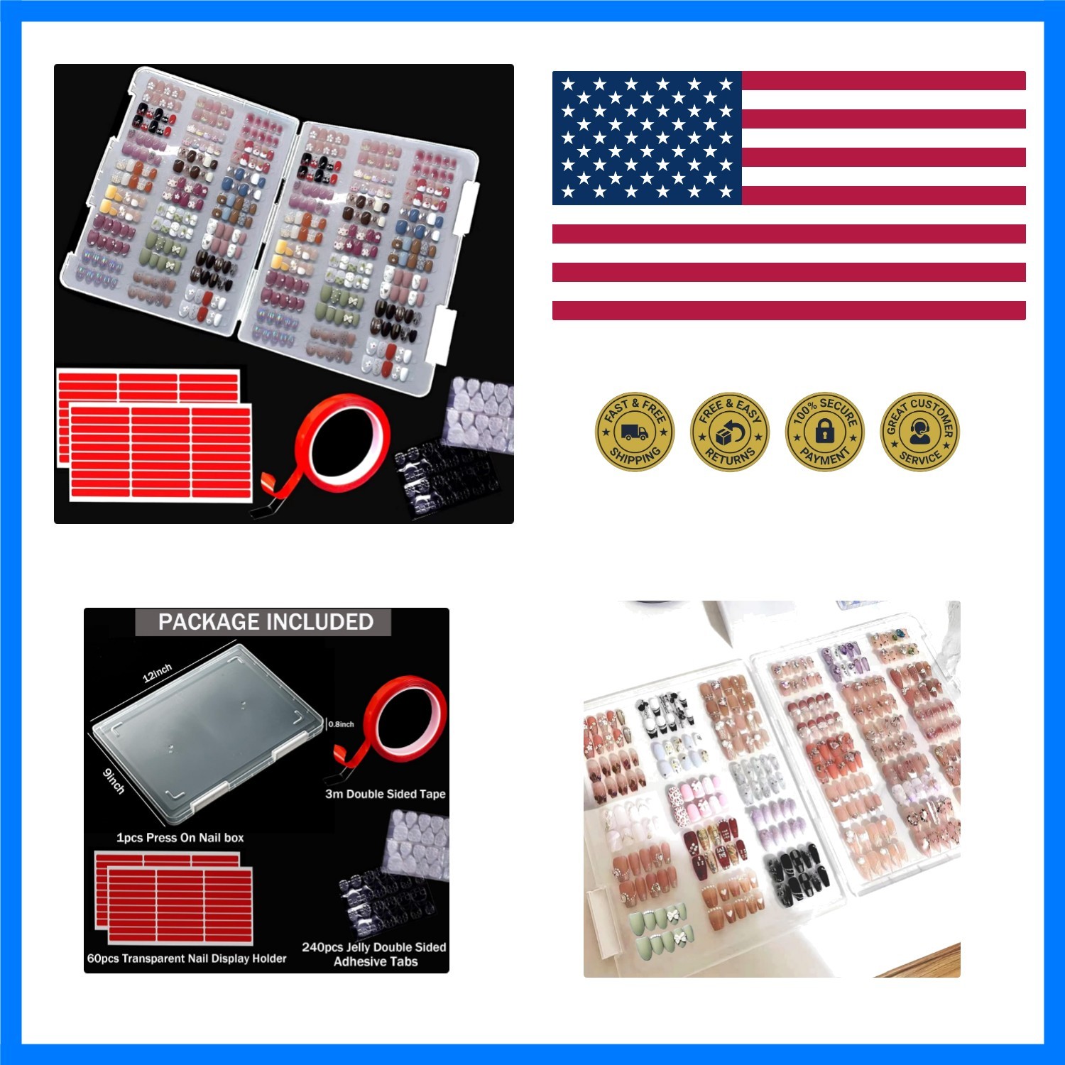 Large Compact Transparent Press-On Nail Storage Box 12 * 9 * 0.8 inch – 600 P…