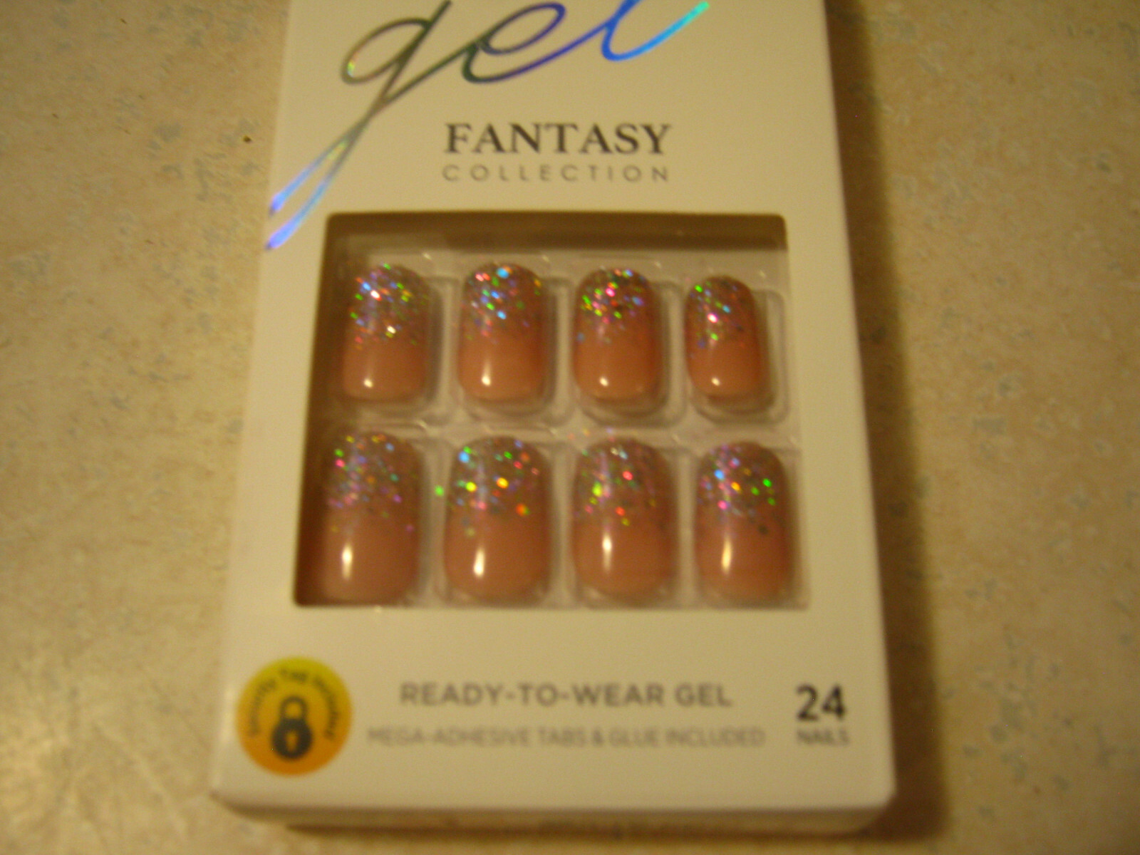 1 KISS Gel Fantasy KGND106S PINK MEDIUM 841317 24 GLUE ON NAILS Glitter Tips