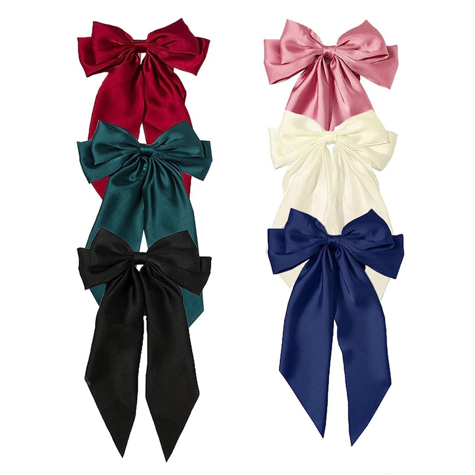 BetterJonny 6Pcs Satin Bow Hair Accessories for Girls, Women, and Teens, Long…