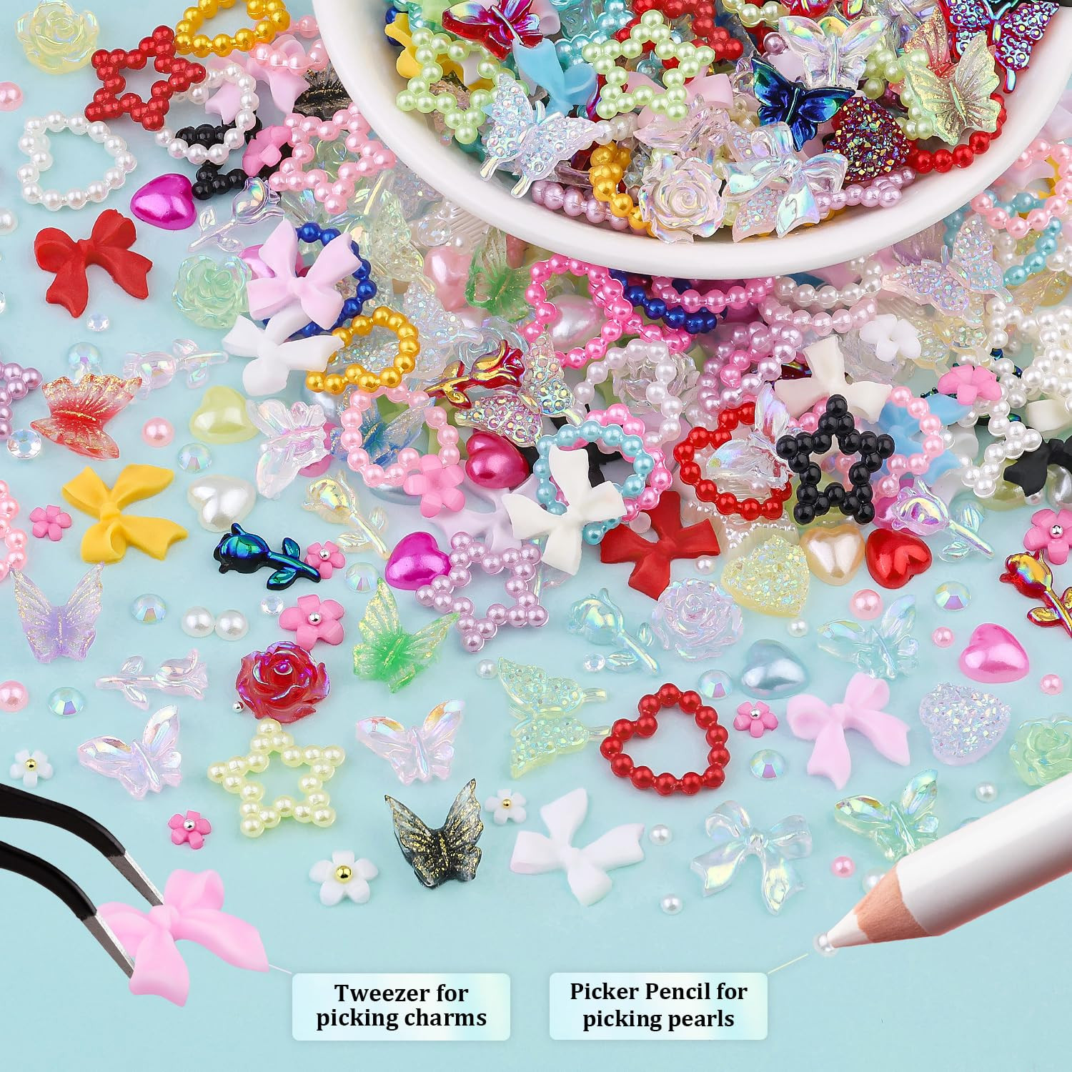 3D Nail Charms and Gems for Nails Design Set 1, Colorful Nail Bows Coquette
