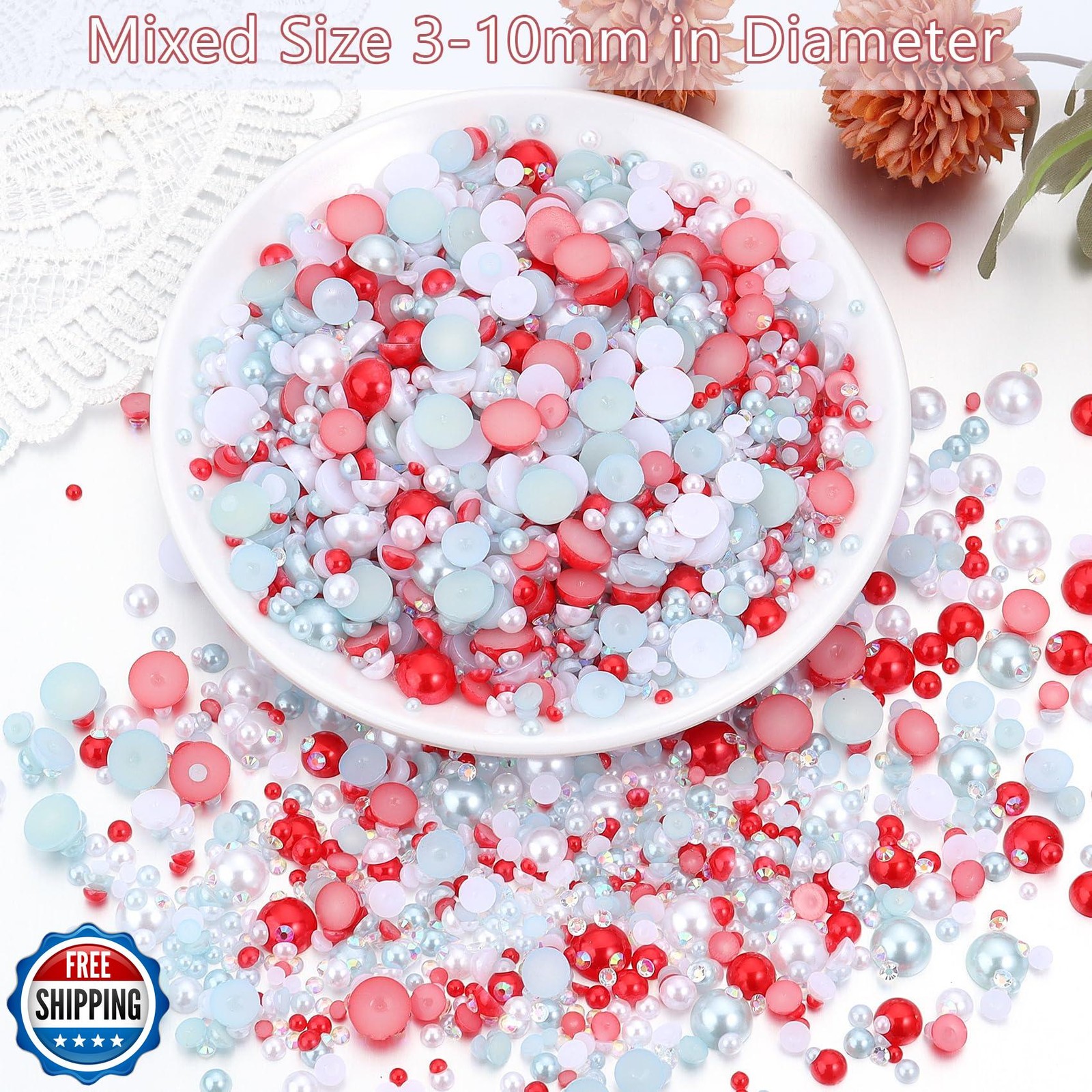 100g Flatback Pearls and Rhinestones，Mix 3-10mm Pearl Rhinestones for Crafts