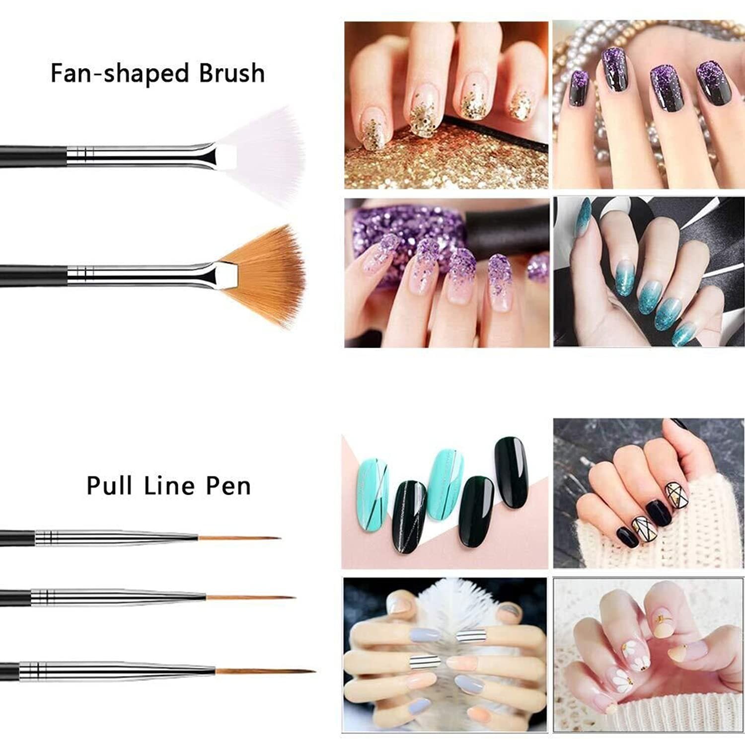20pc Nail Art Kit: Black Brushes & Multi-Color Dotting Pens for DIY Design Salon