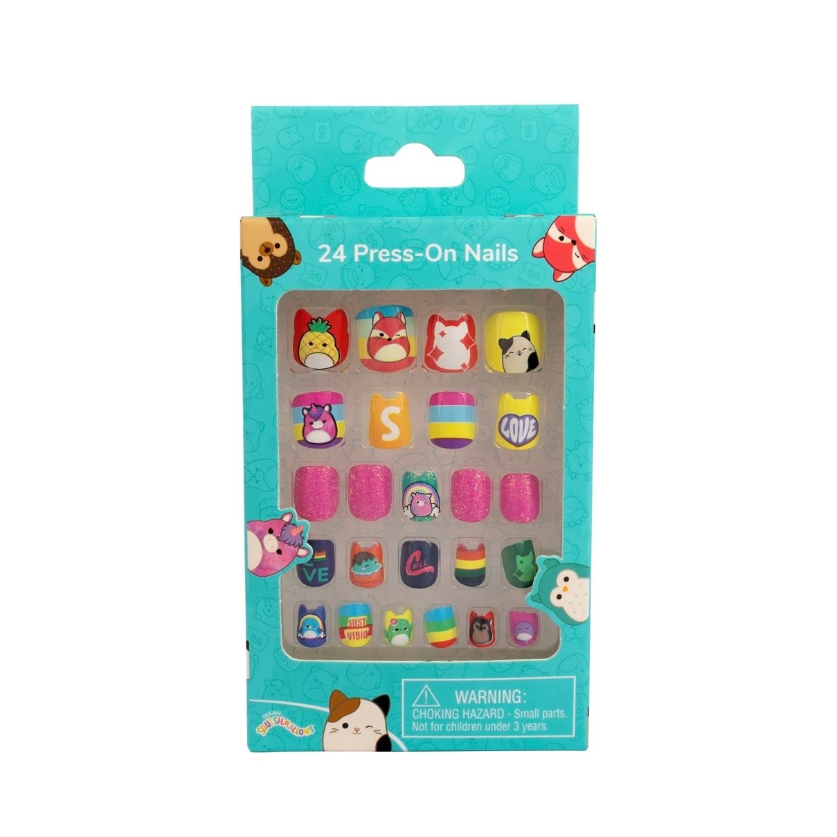 Squishmallows Children’s Kids Small Press On Nails Multiple Colors 24 Pieces