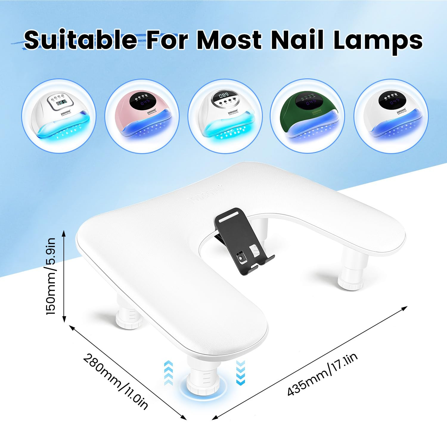 U-Shaped White Manicure Arm Rest for Nails Tech with Rotating 360°Built-In Phone