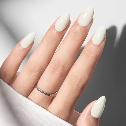 Milky White Press on Nails Almond, Short Almond Fake Nails, A1-Milky White