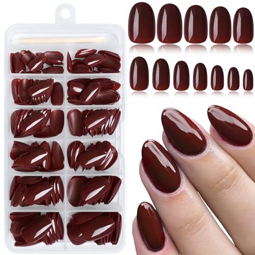 Oval Press on Nails Short Fake Nails, 240pcs Nails Press on Almond Burgundy