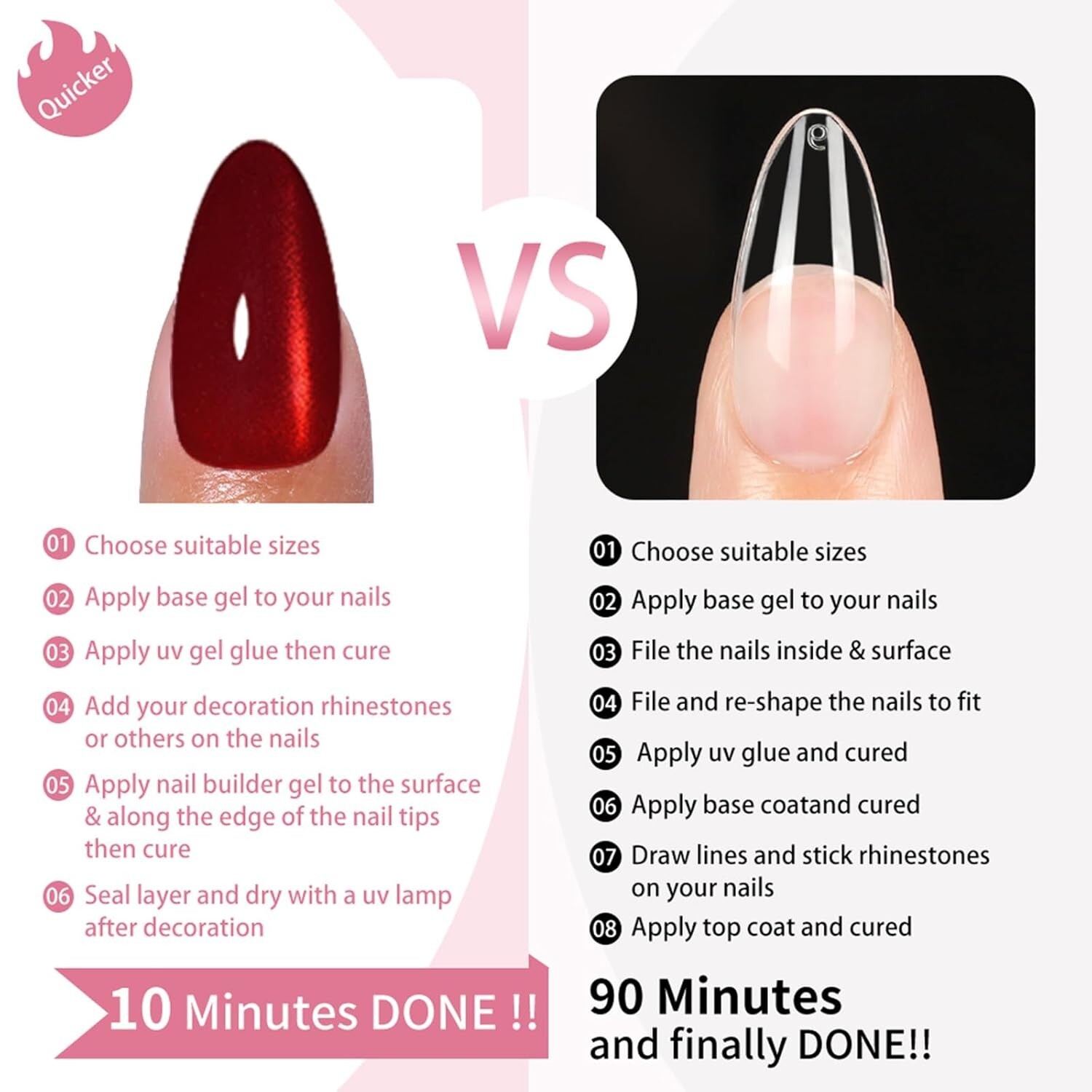 Press on Nails-Dark Red 32 Pcs Press on Nails Almond Press On Nails Short Reusab